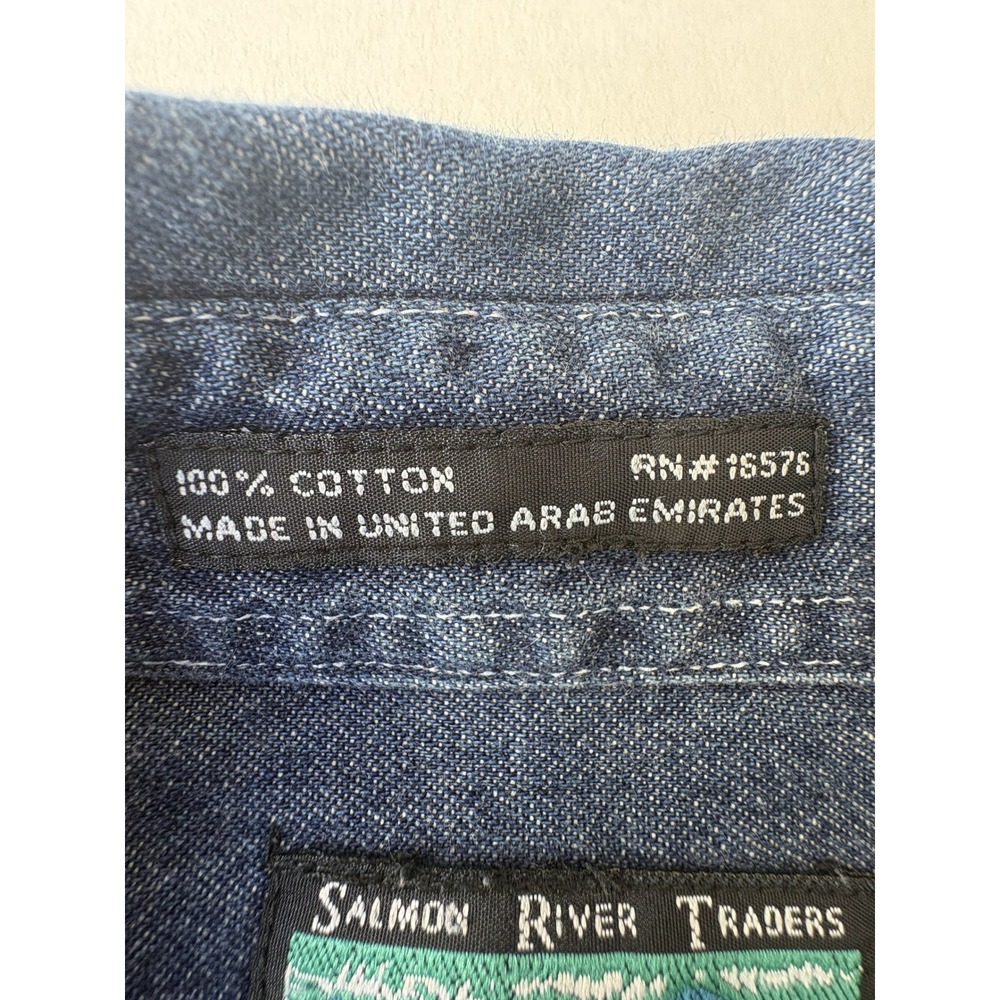 Vintage Salmon River Traders 4XLT Denim Shirt Blue Short Sleeve Western - Picture 4 of 7